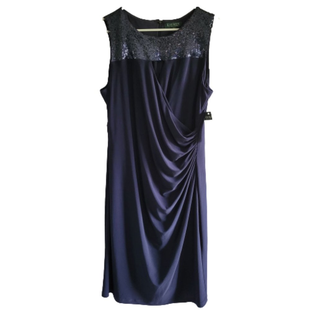 Lauren Ralph Lauren Navy Blue Sequin Top Sleeveless Dress - Picture 1 of 9